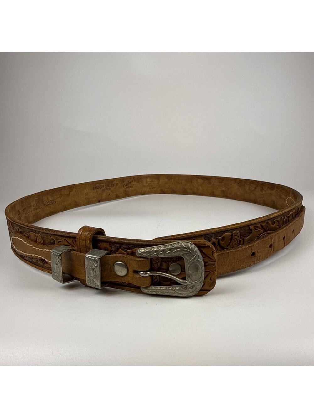 Chambers 26304 Genuine Steerhide Belt Vintage Western Oak Leaf Acorn Brown Toole